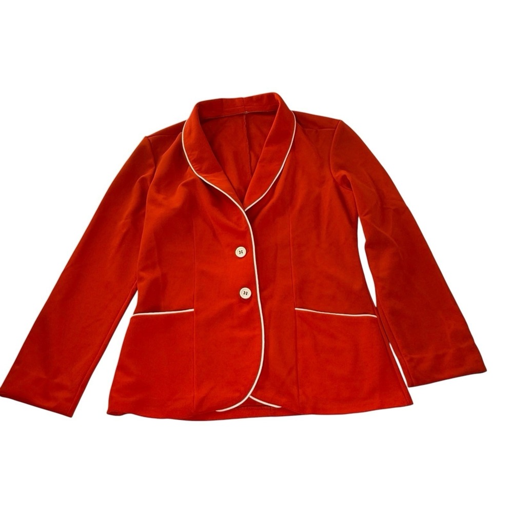 Women's Red Blazer Jacket White Trim 2 Button Career Office Dress Coat Size S